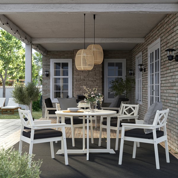 BONDHOLMEN - Table+4 chairs armrests, garden, white/beige/Järpön/Duvholmen anthracite