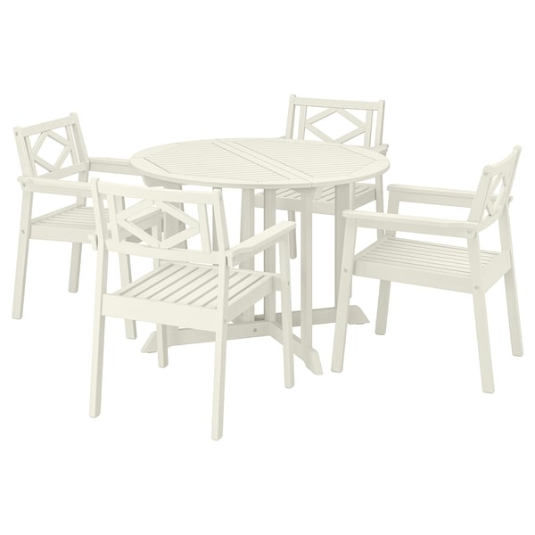 BONDHOLMEN table+4 chairs w armrests, outdoor, white/beige