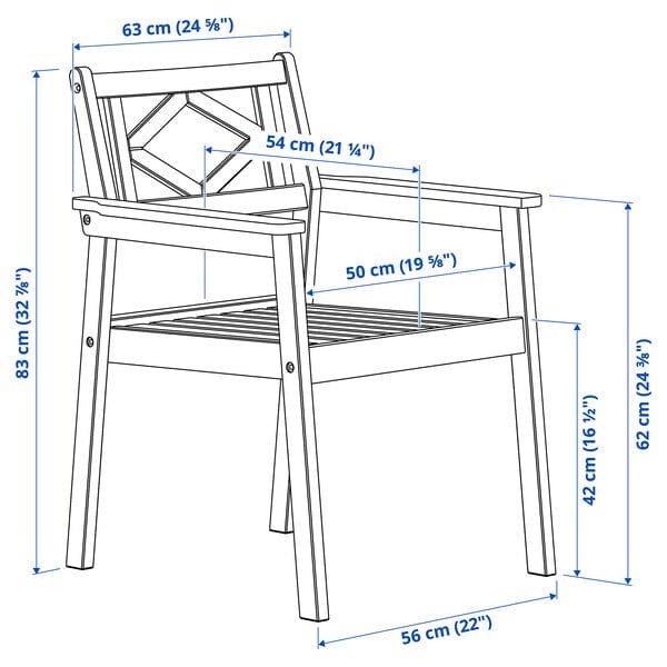 Ikea BONDHOLMEN - Table+6 chairs armrests, garden, white/beige/Frösön/Duvholmen beige