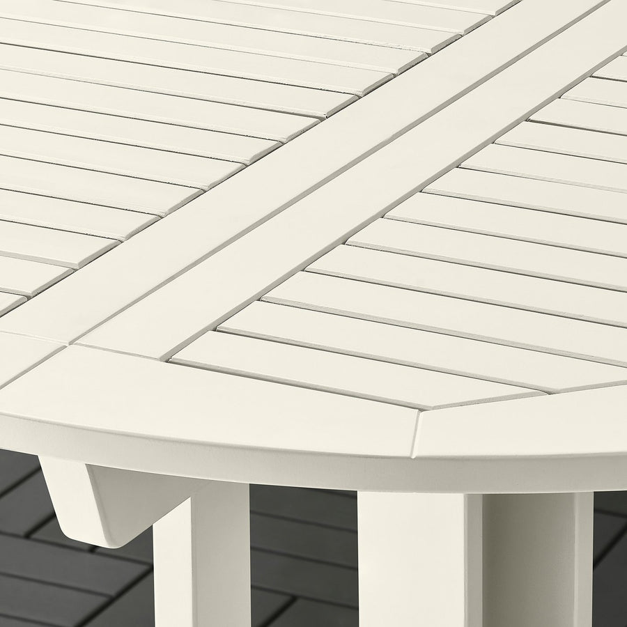 BONDHOLMEN / ULVEVÄR table+4 chairs w armrests, outdoor, white/beige plastic rattan brown, 108 cm