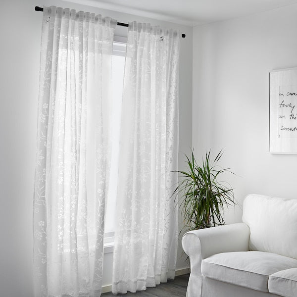 BORGHILD sheer curtains, 1 pair, white/with heading tape, 300x145 cm