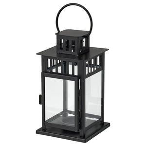 BORRBY lantern for tealight, in/outdoor black, 20 cm