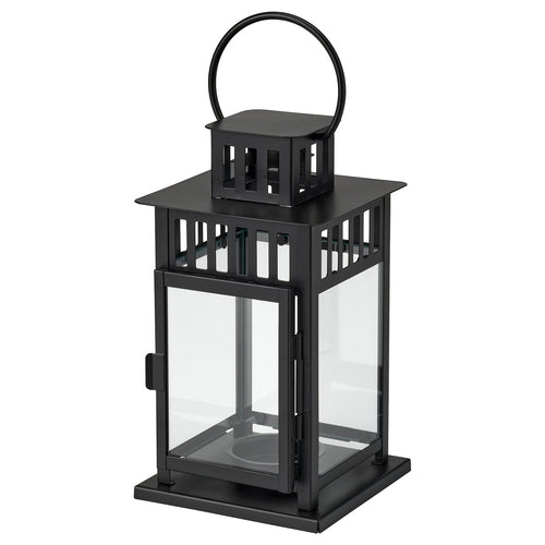 BORRBY lantern for tealight, in/outdoor black, 20 cm