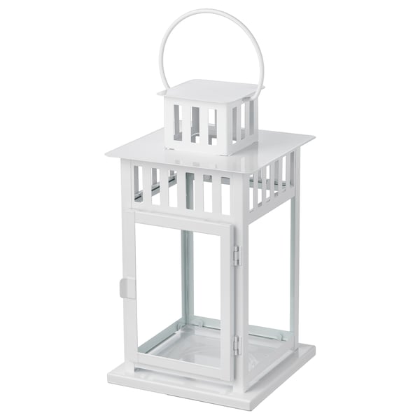 BORRBY lantern for block candle, in/outdoor white, 28 cm