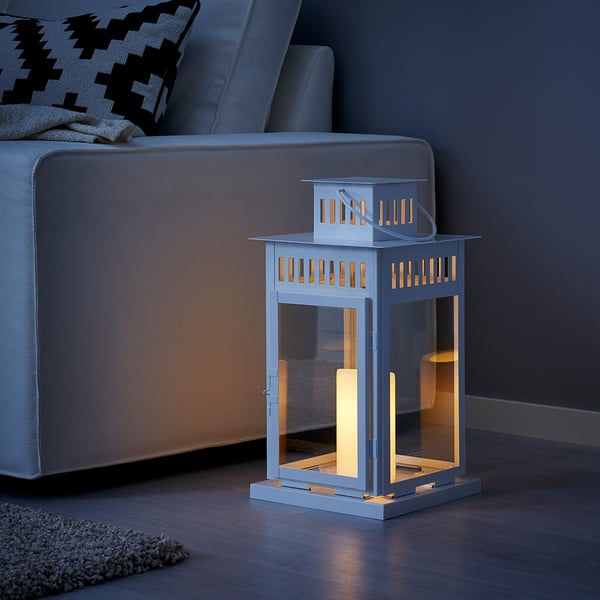 BORRBY lantern for block candle, in/outdoor white, 44 cm