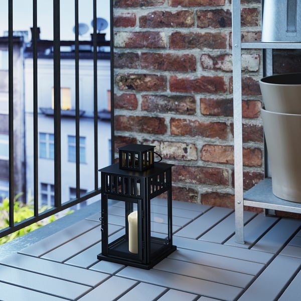 BORRBY lantern for block candle, in/outdoor black, 28 cm