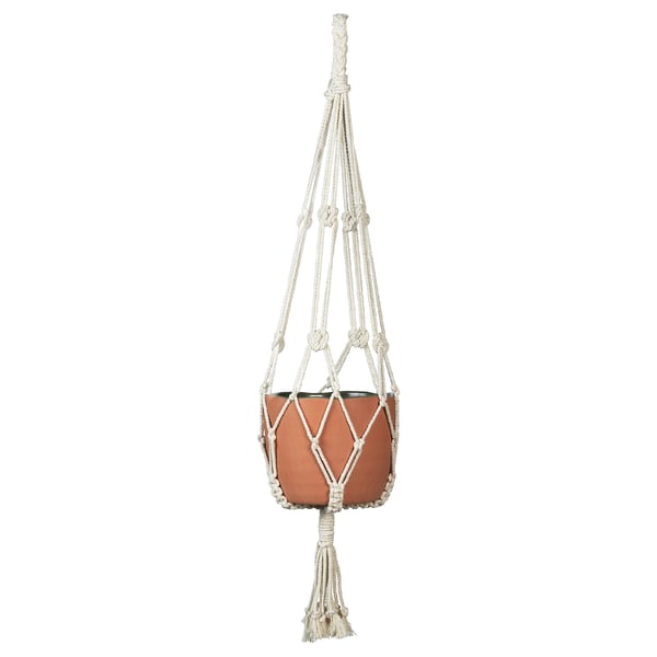 BOTANISK plant pot hanger, beige handmade