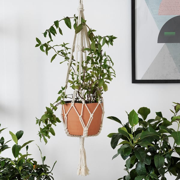 BOTANISK plant pot hanger, beige handmade