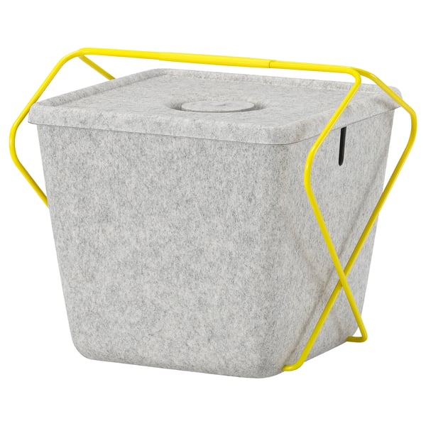 BRÄNNBOLL basket, grey/yellow, 30x33x30 cm