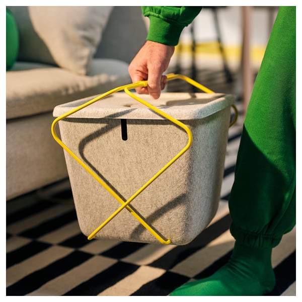 BRÄNNBOLL basket, grey/yellow, 30x33x30 cm