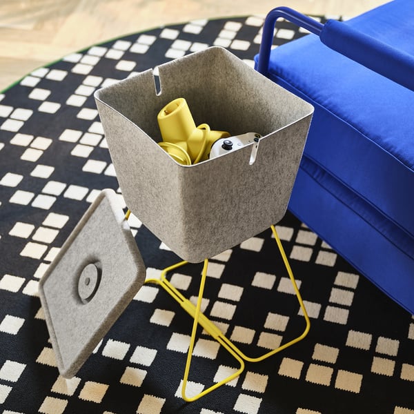 BRÄNNBOLL basket, grey/yellow, 30x33x30 cm