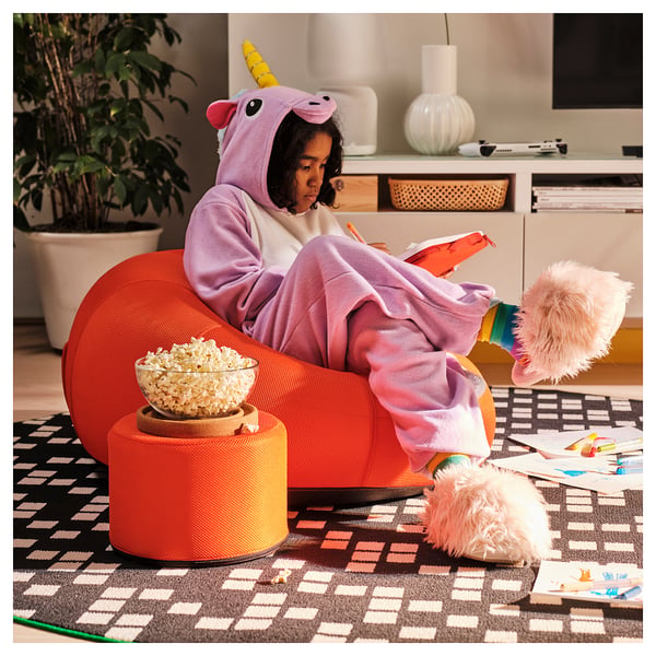 BRÄNNBOLL inflatable gaming lounge chair, bright orange, 85x43x85 cm