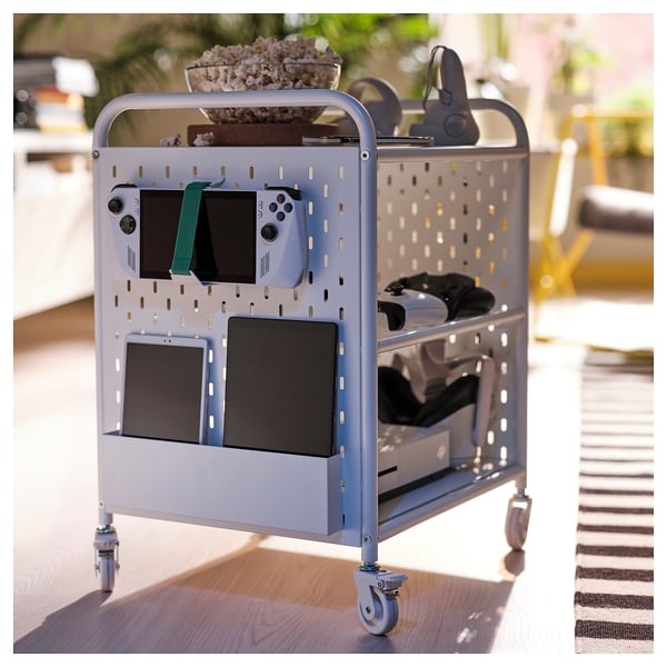 BRÄNNBOLL shelving unit on castors, white, 56x62 cm