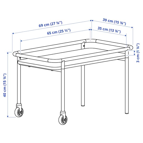 Ikea BRÄNNBOLL - Side table on castors, light ash effect/white, 69x39 cm