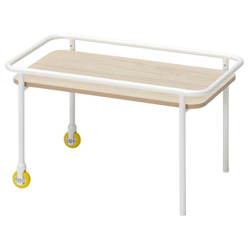 BRÄNNBOLL side table on castors, light ash effect/white, 69x39 cm