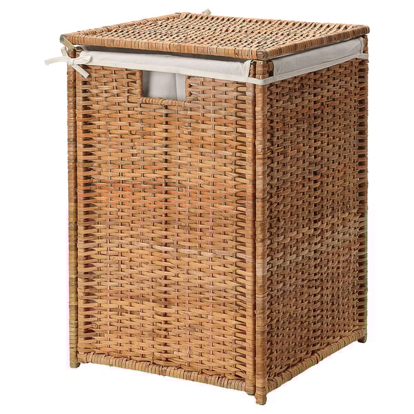 BRANÄS laundry basket with lining, rattan, 80 l