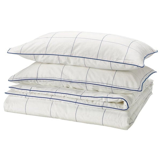 Ikea BREDVECKLARE - Duvet cover and 2 pillowcases, white blue/check, 240x220/50x80 cm