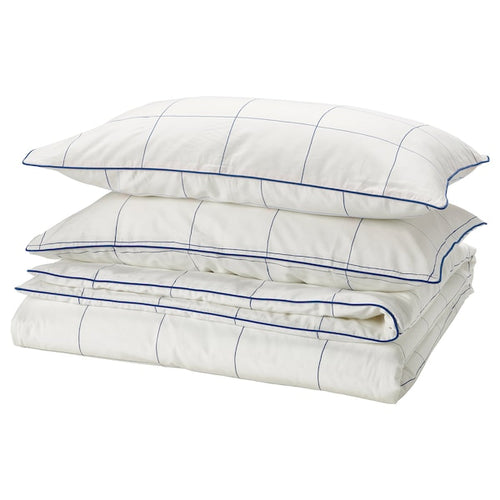 BREDVECKLARE - Duvet cover and 2 pillowcases, white blue/check, 240x220/50x80 cm