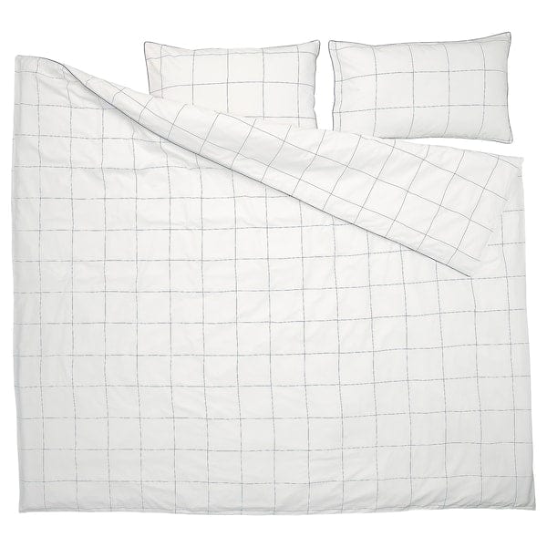 Ikea BREDVECKLARE - Duvet cover and 2 pillowcases, white blue/check, 240x220/50x80 cm