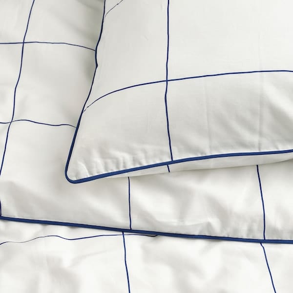 Ikea BREDVECKLARE - Duvet cover and 2 pillowcases, white blue/check, 240x220/50x80 cm