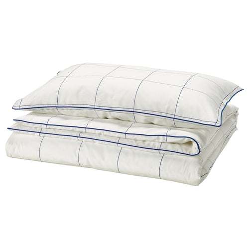 BREDVECKLARE - Duvet cover and pillowcase, white blue/check, 150x200/50x80 cm