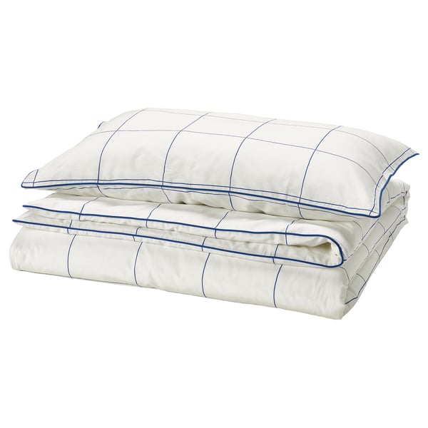 BREDVECKLARE - BREDVECKLARE Duvet cover and pillowcase, white blue/check, 150x200/50x80 cm