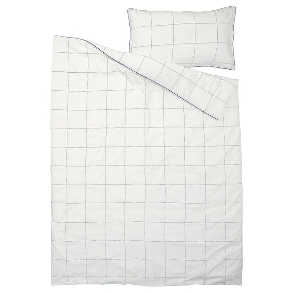 BREDVECKLARE - Duvet cover and pillowcase, white blue/check, 150x200/50x80 cm