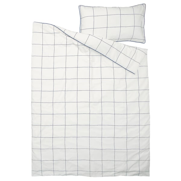 BREDVECKLARE - BREDVECKLARE Duvet cover and pillowcase, white blue/check, 150x200/50x80 cm