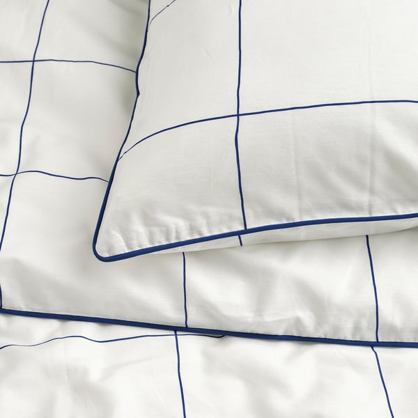 BREDVECKLARE - BREDVECKLARE Duvet cover and pillowcase, white blue/check, 150x200/50x80 cm
