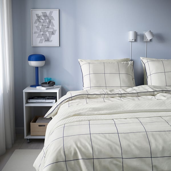 BREDVECKLARE - BREDVECKLARE Duvet cover and pillowcase, white blue/check, 150x200/50x80 cm