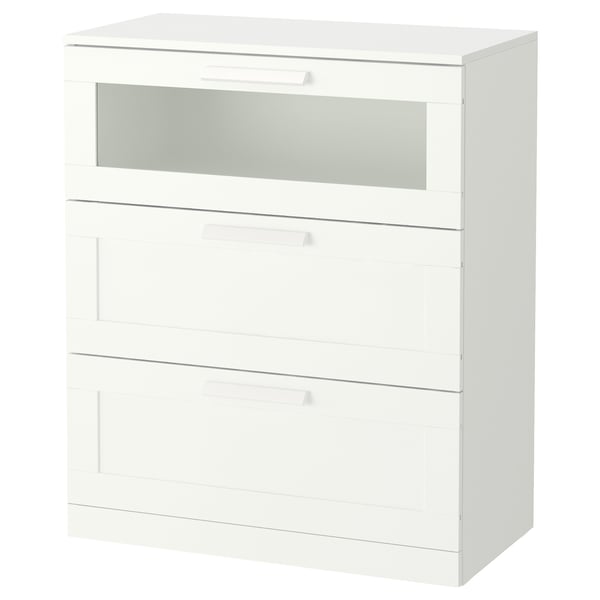 BRIMNES chest of 3 drawers, white/frosted glass, 78x46x95 cm