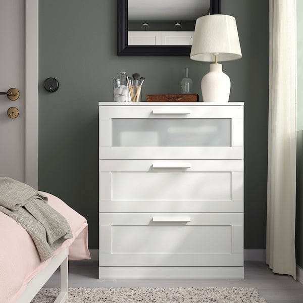 Ikea BRIMNES - Chest of 3 drawers, white/frosted glass, 78x95 cm