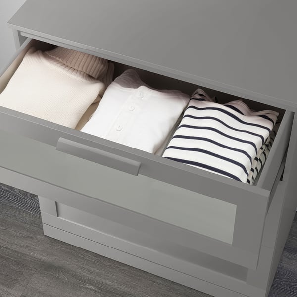 BRIMNES chest of 3 drawers, grey/frosted glass, 78x46x95 cm