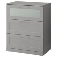 BRIMNES chest of 3 drawers, grey/frosted glass, 78x46x95 cm