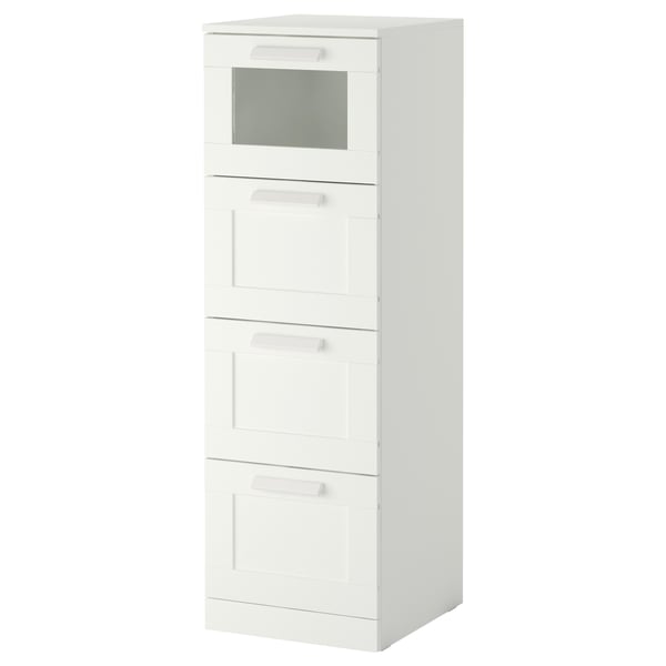 BRIMNES chest of 4 drawers, white/frosted glass, 39x46x124 cm