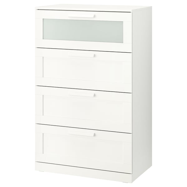 BRIMNES chest of 4 drawers, white/frosted glass, 78x46x124 cm