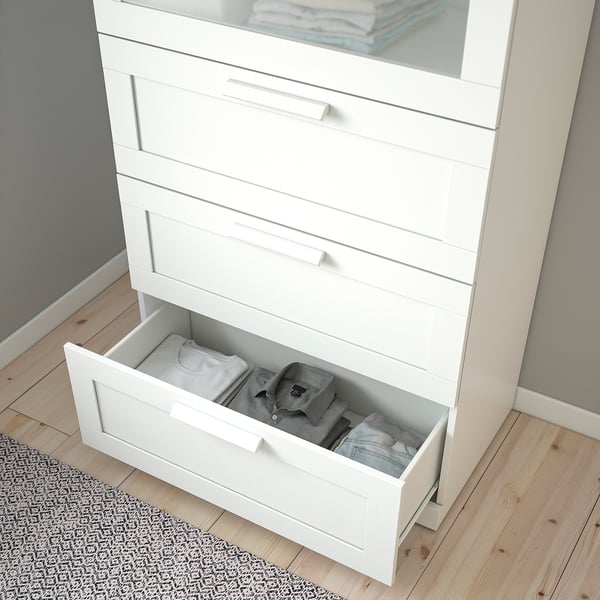 BRIMNES chest of 4 drawers, white/frosted glass, 78x46x124 cm