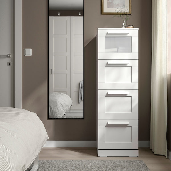 BRIMNES - Chest of 4 drawers, white/frosted glass, 39x124 cm