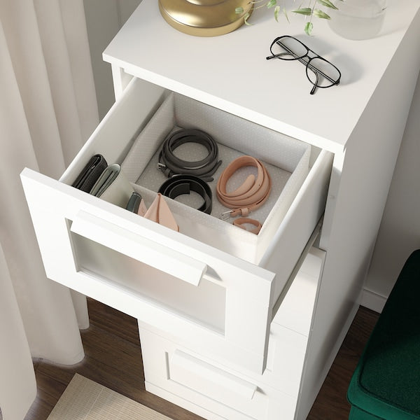 BRIMNES - Chest of 4 drawers, white/frosted glass, 39x124 cm