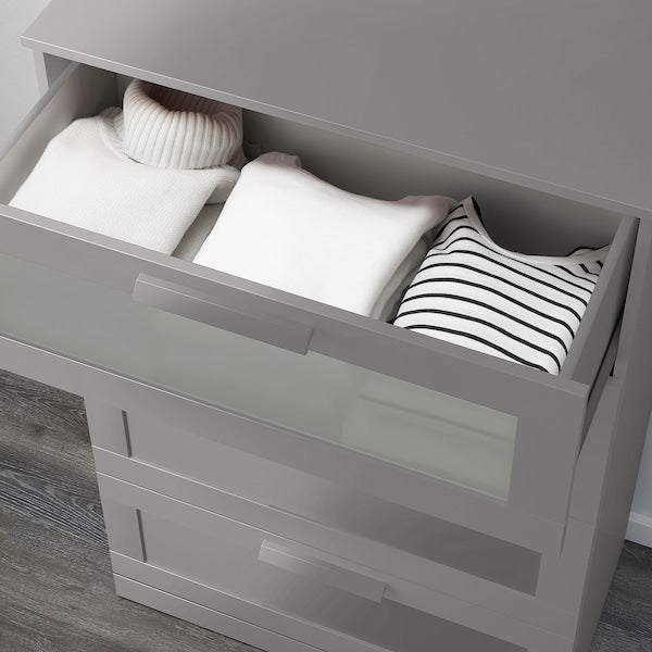 BRIMNES chest of 4 drawers, grey/frosted glass, 78x124 cm