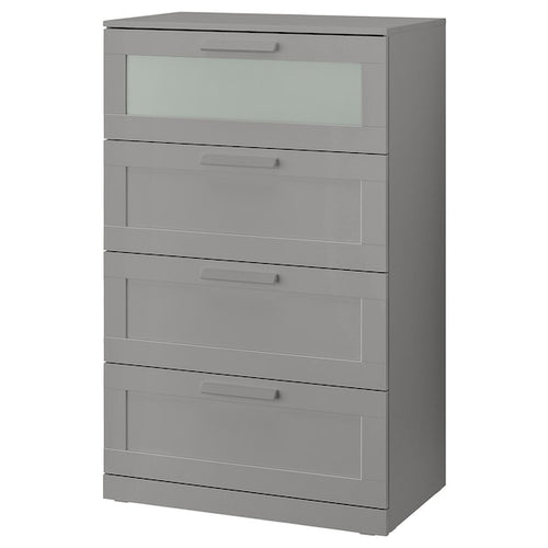BRIMNES chest of 4 drawers, grey/frosted glass, 78x124 cm