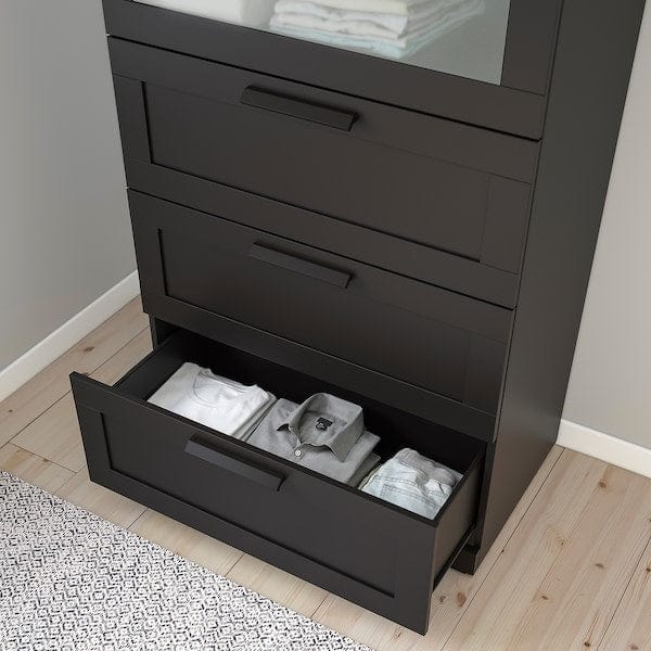 Ikea BRIMNES Chest of drawers with 4 drawers - black/frosted glass 78x124 cm , 78x124 cm