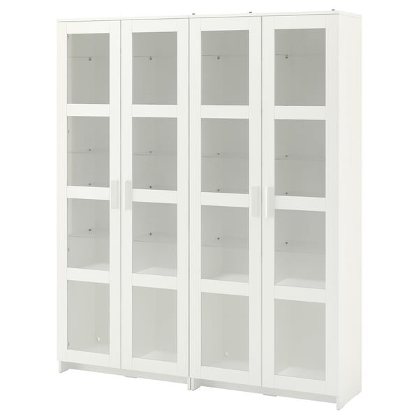 BRIMNES storage combination w glass doors, white, 160x35x190 cm