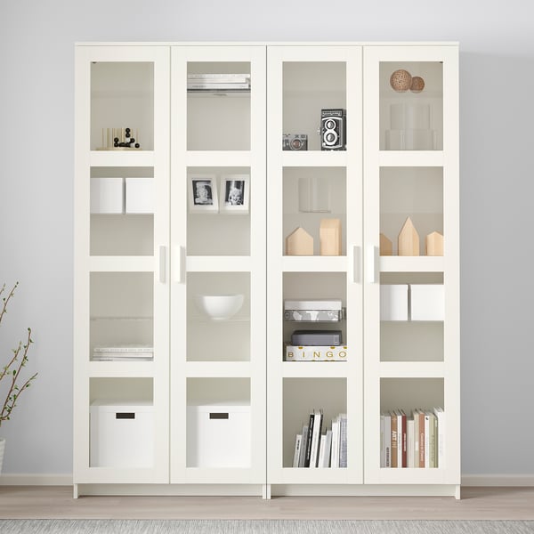 BRIMNES storage combination w glass doors, white, 160x35x190 cm
