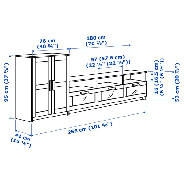 BRIMNES TV storage combination, white, 258x41x95 cm