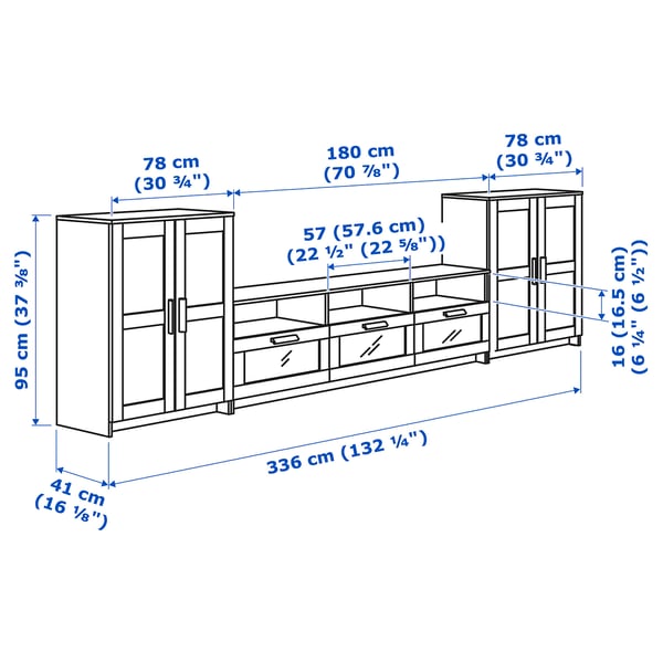 BRIMNES TV storage combination, white, 336x41x95 cm