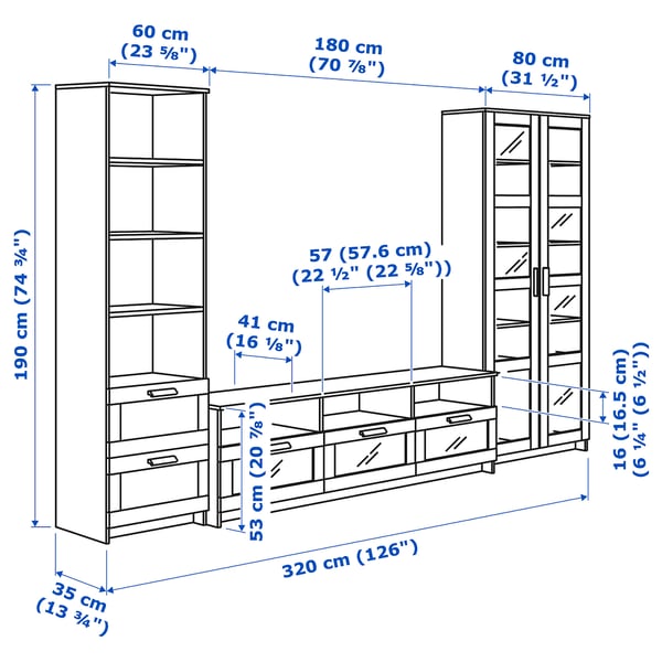 BRIMNES Combination TV/glass doors - white 320x41x190 cm , 320x41x190 cm