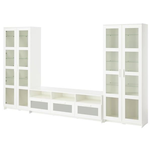 BRIMNES TV/glass combination, white, 340x41x190 cm