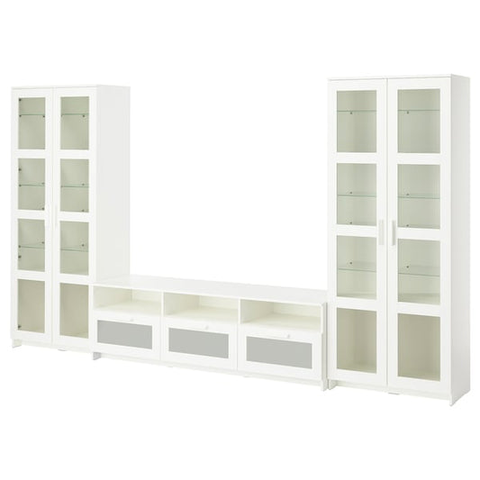 BRIMNES TV/glass combination, white, 340x41x190 cm
