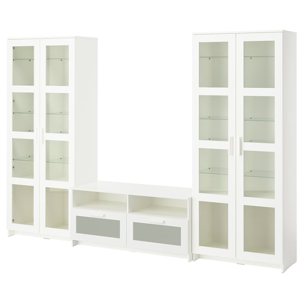 BRIMNES TV/glass combination, white, 280x41x190 cm